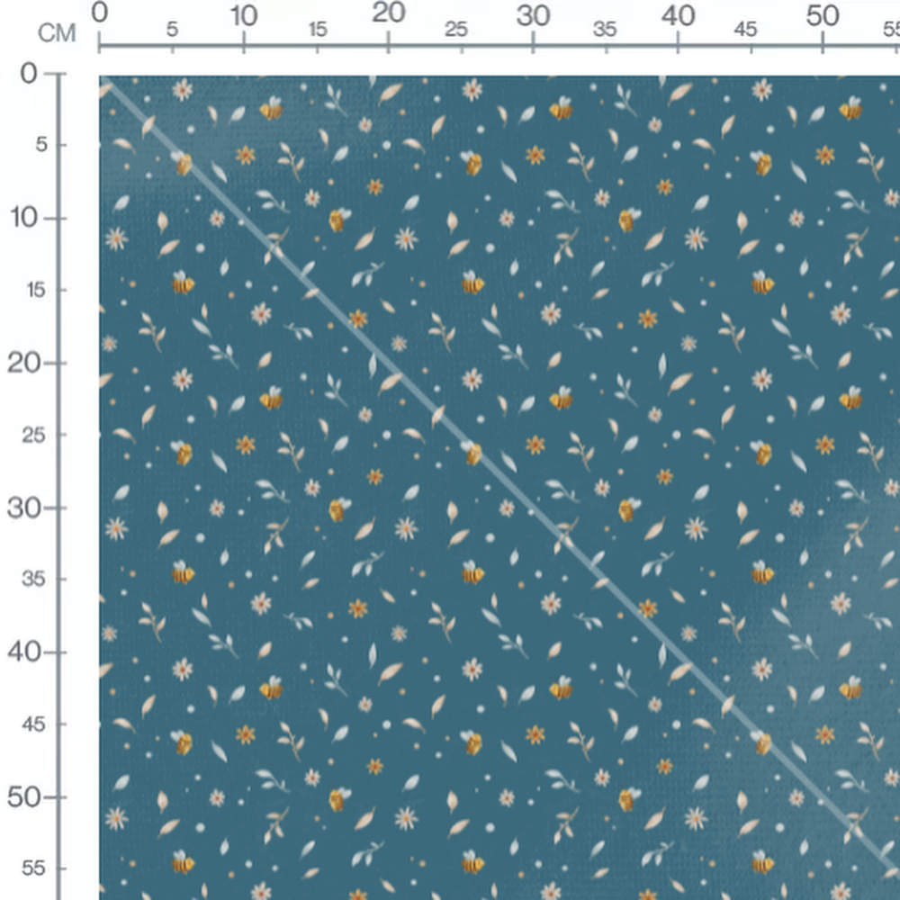 Tissu - Abeilles et fleurs sur bleu