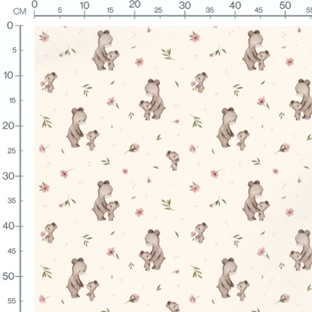 Tissu - Oursons bruns et fleurs roses
