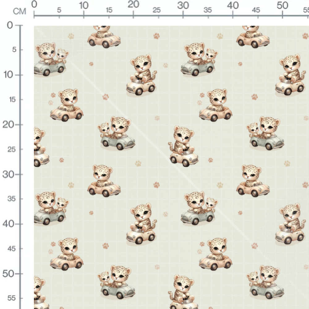 Tissu - Léopards en voiture à carreaux