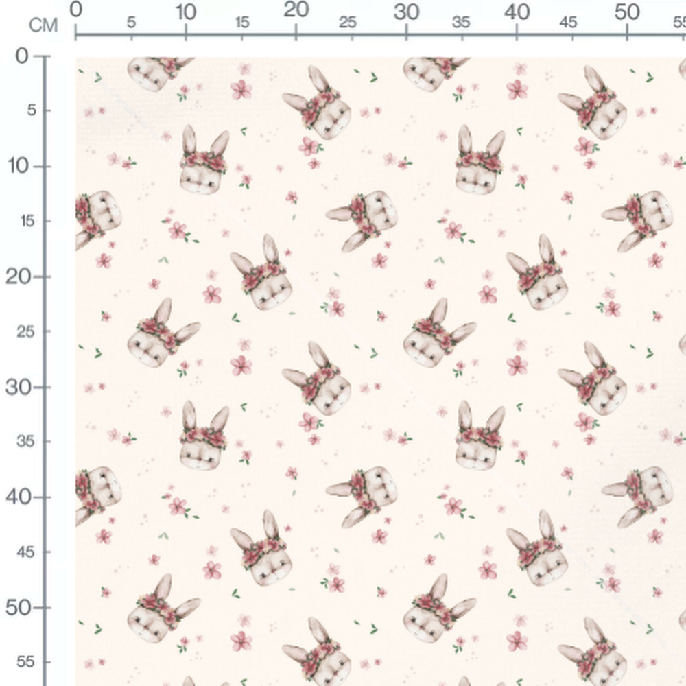 Tissu - Lapins fleuris sur fond crème