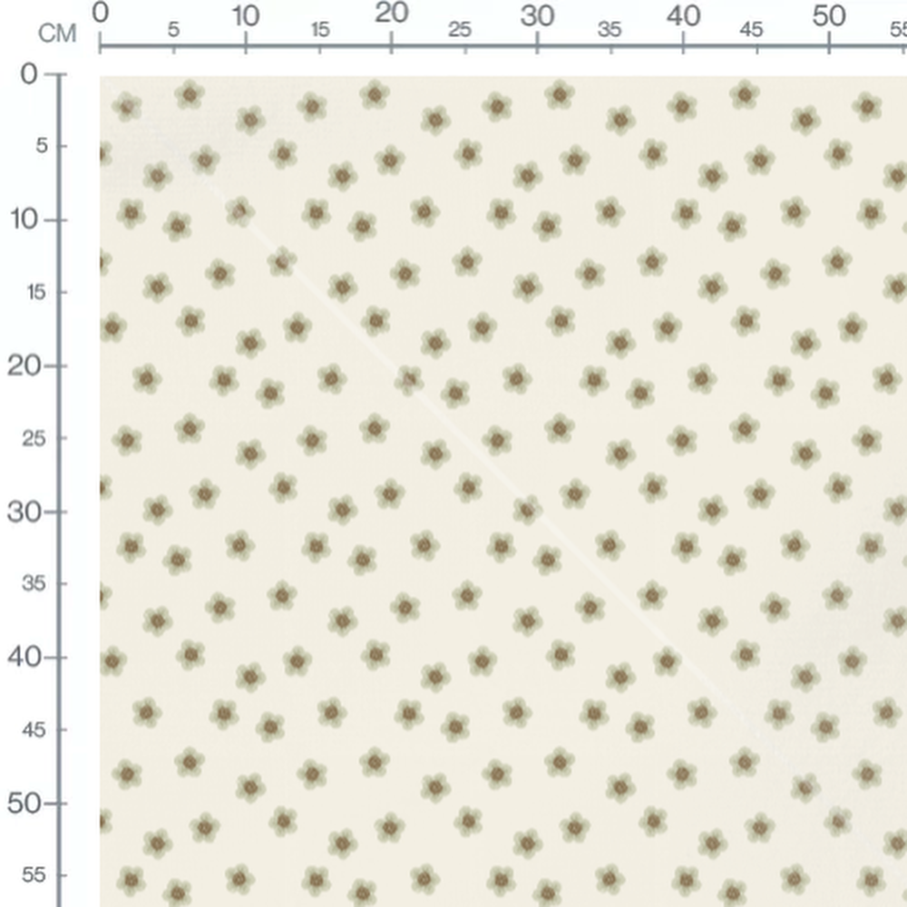 Tissu - Fleurs vertes sur crème