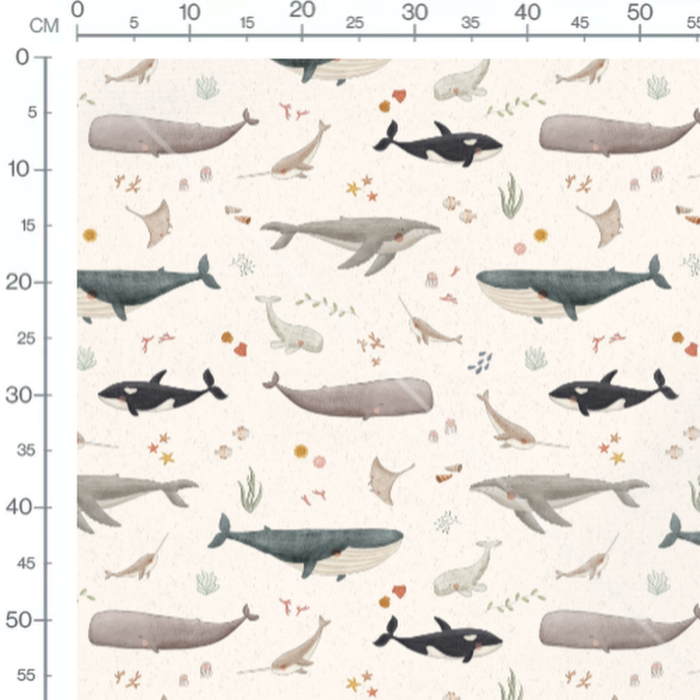Tissu - Baleines et raies aquarelle