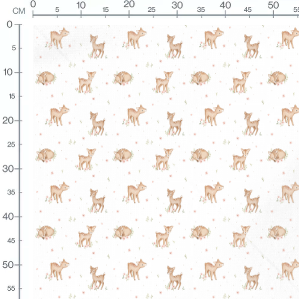 Tissu - Faons bruns et fleurs roses 2