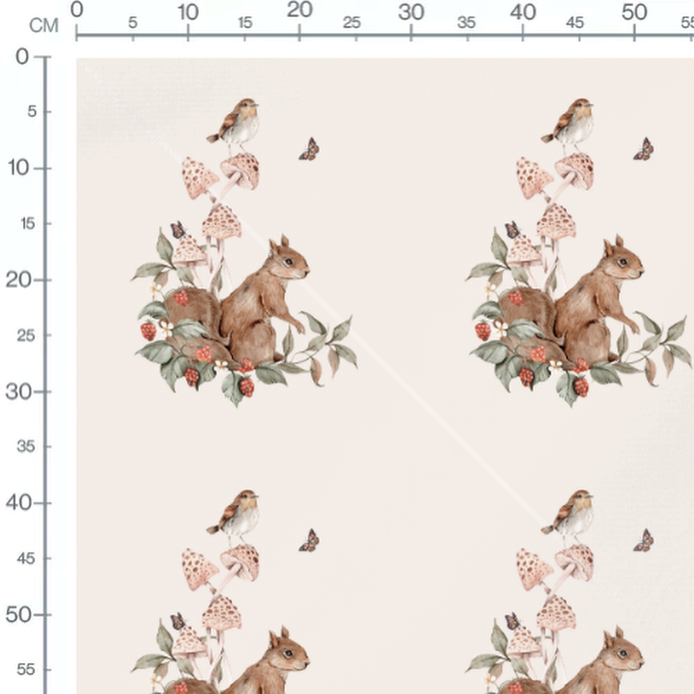 Tissu - Écureuil et champignons roses 2