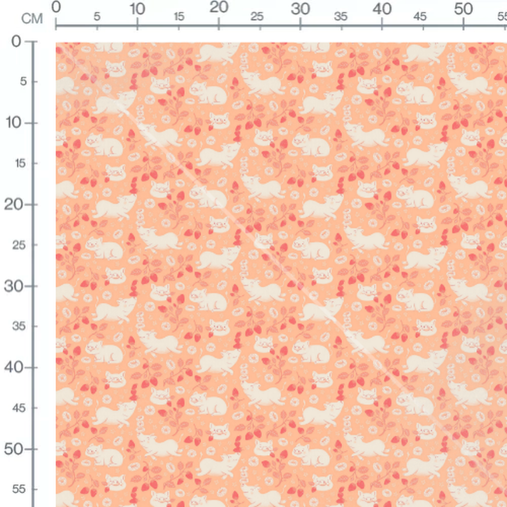 Tissu - Cochons et feuillages roses