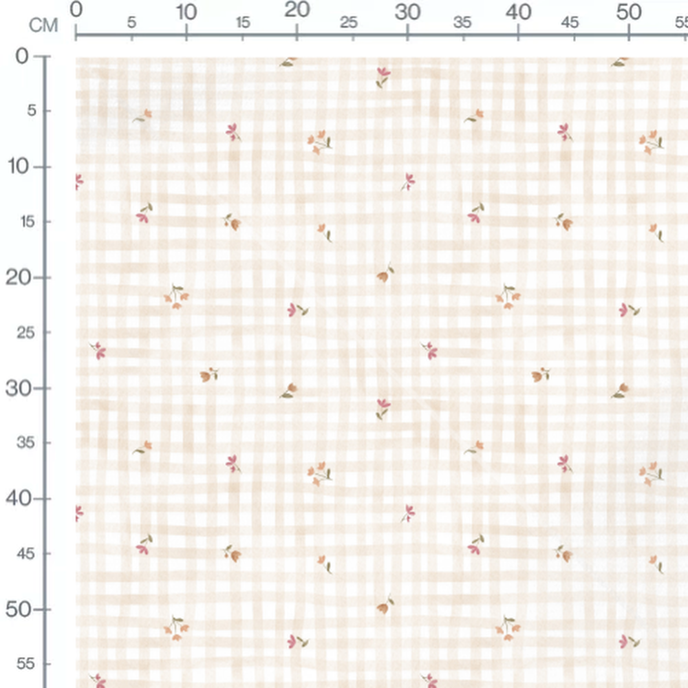 Tissu - Fleurs sur fond à carreaux