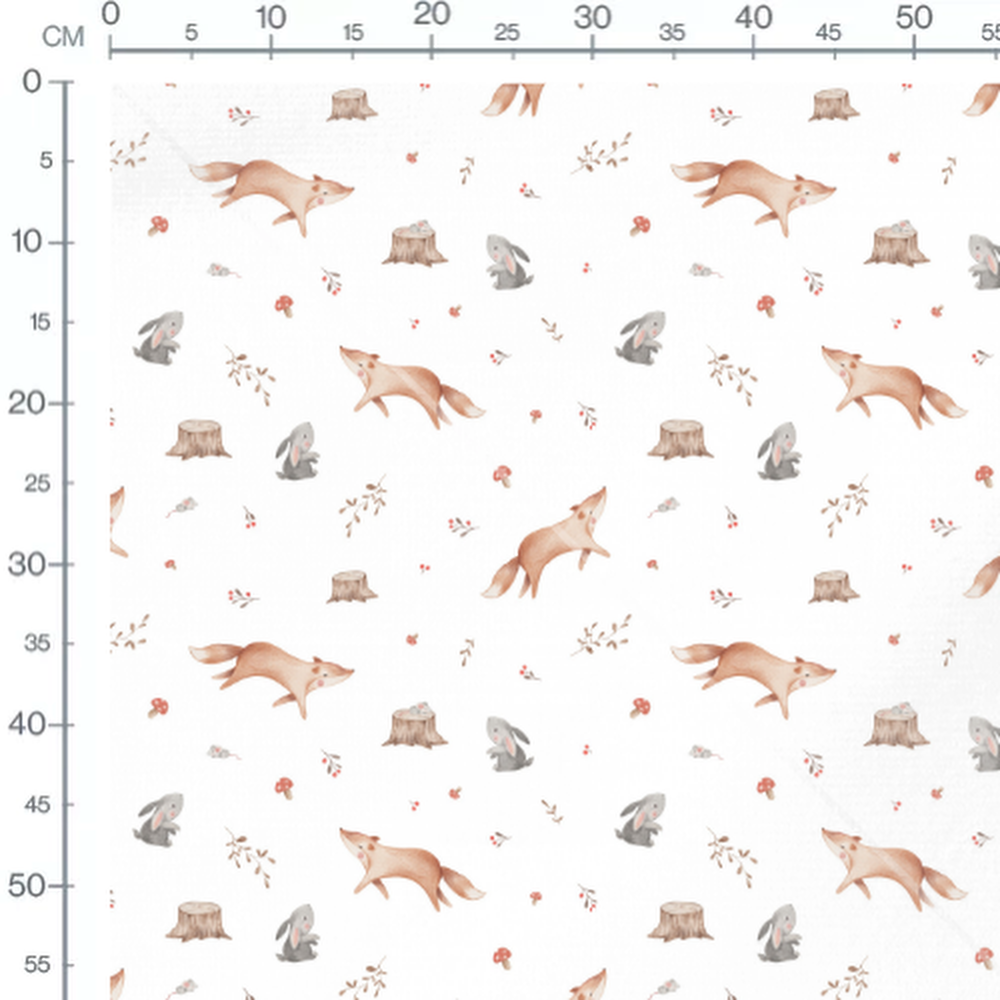 Tissu - Renards et lapins sur blanc 2