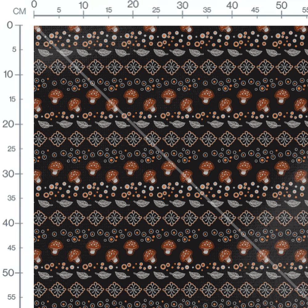 Tissu - Champignons et motifs géométriques