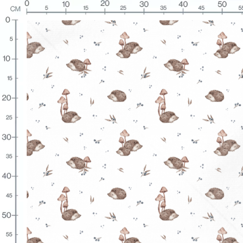 Tissu - Hérissons et champignons roses