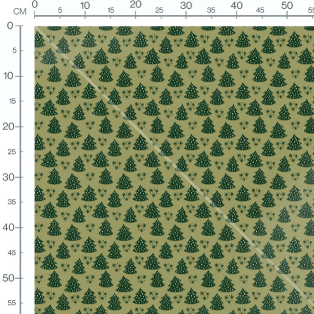 Tissu - Sapin foncé et flocons blancs