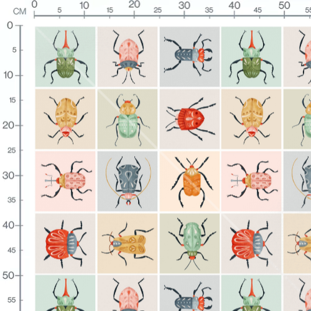 Tissu - Insectes multicolores sur fond
