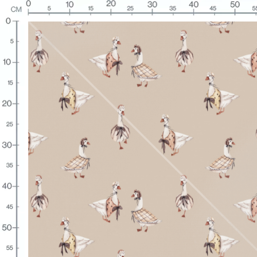 Tissu - Oies en robes beige et crème