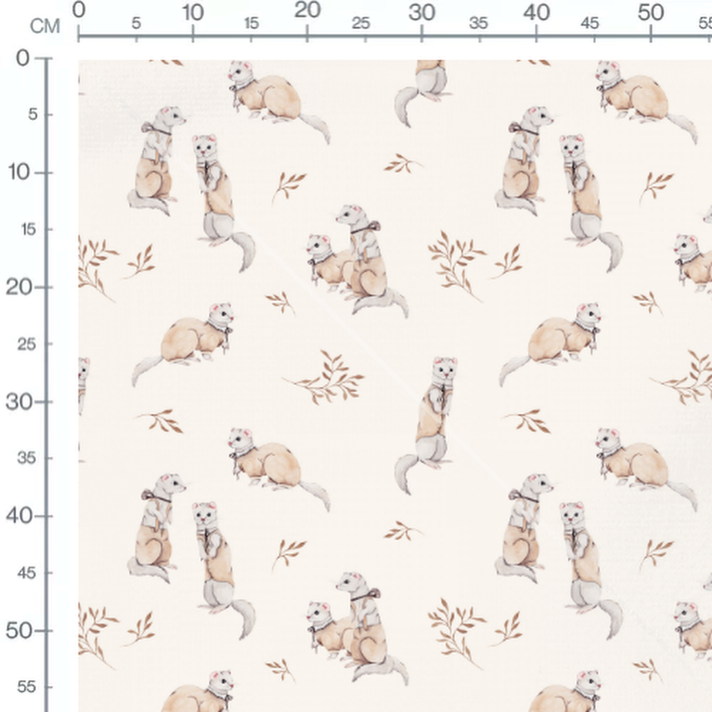 Tissu - Furets et feuillages aquarelle