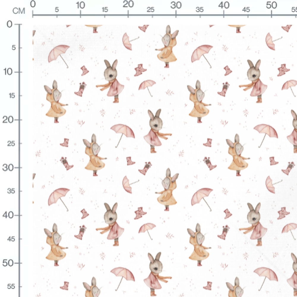 Tissu - Lapins en manteaux roses