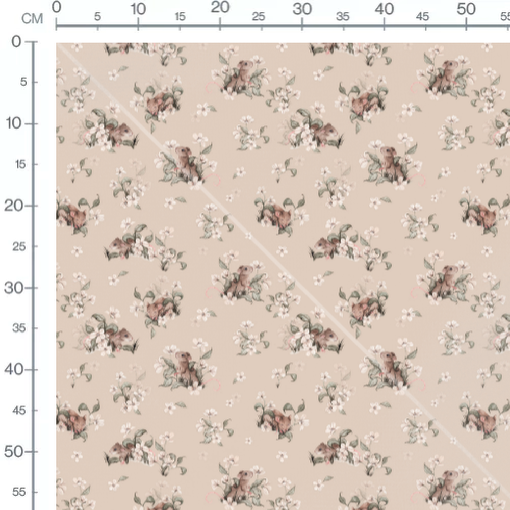 Tissu - Rongeurs et fleurs blanches