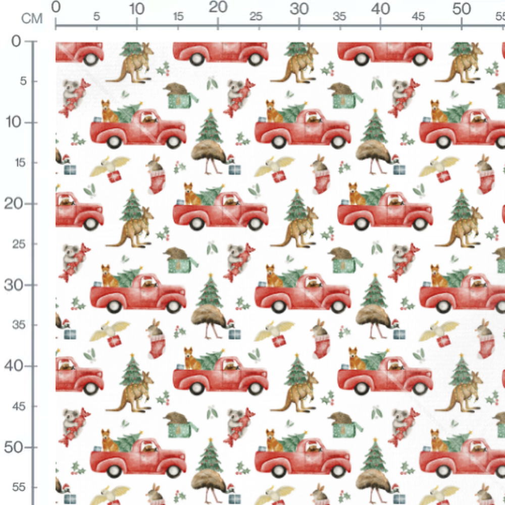 Tissu - Animaux et camions rouges