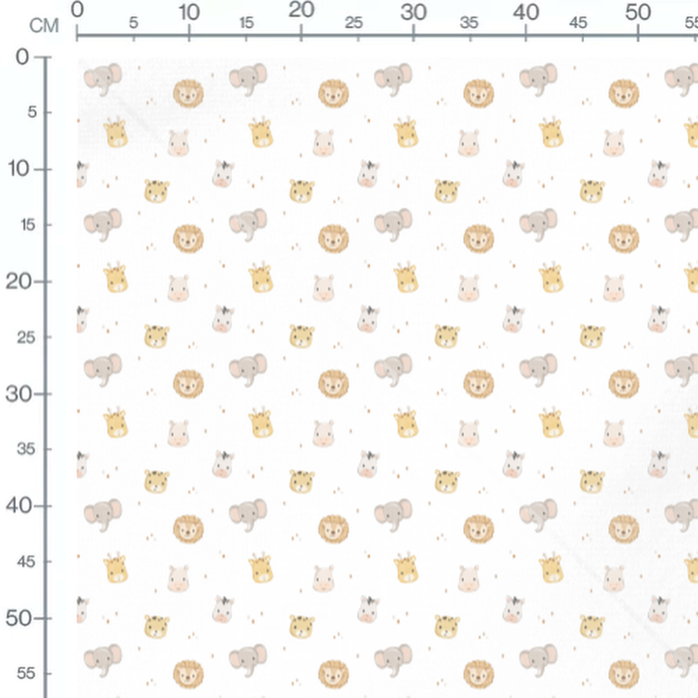 Tissu - Têtes d'animaux sur blanc 2