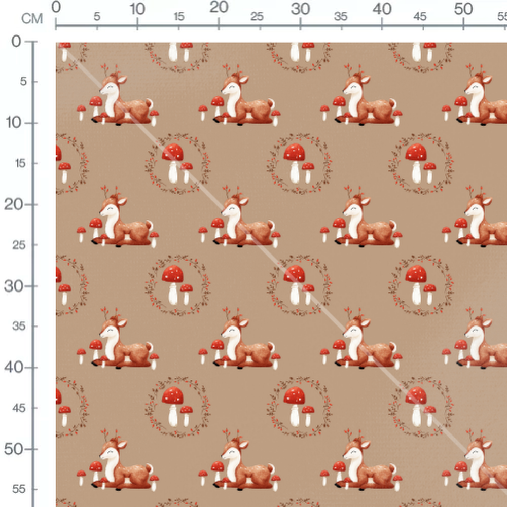 Tissu - Faon et champignons beiges 4