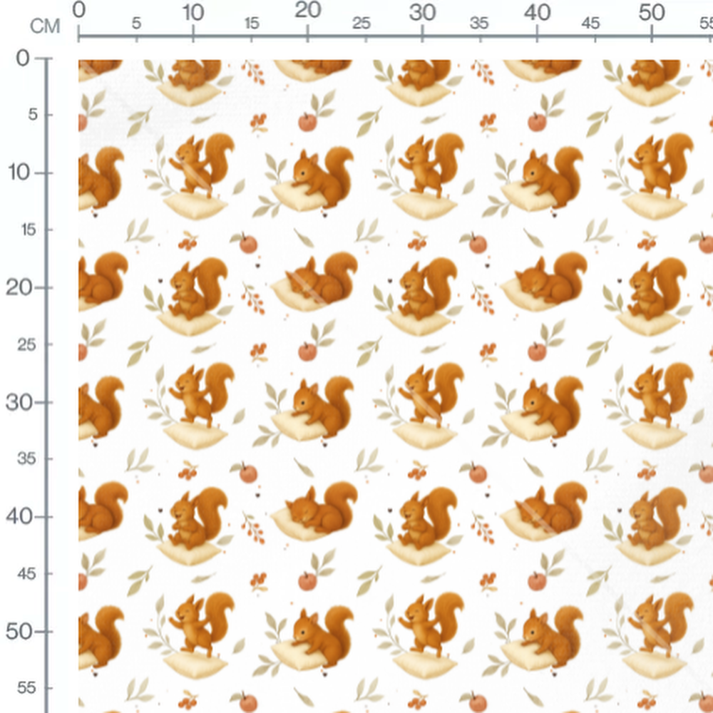 Tissu - Écureuils et baies oranges