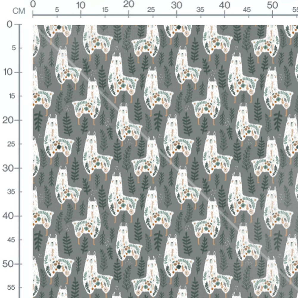 Tissu - Lamas décorés sur fond gris