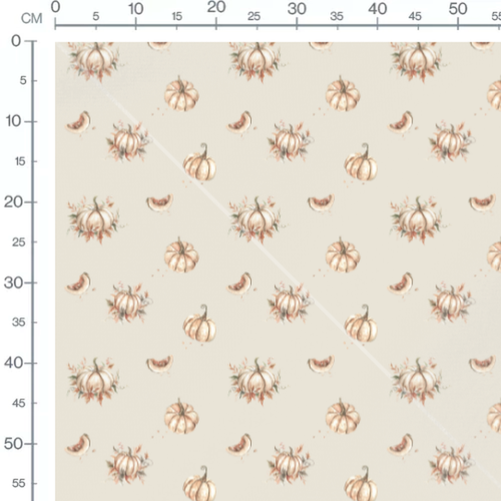 Tissu - Citrouilles et feuilles crème 2