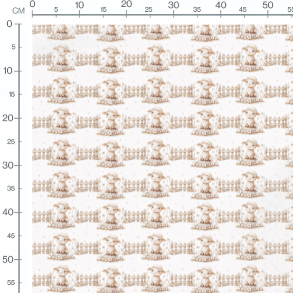 Tissu - Moutons et clôtures bois