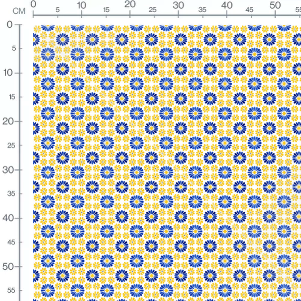 Tissu - Grandes fleurs bleues et jaunes