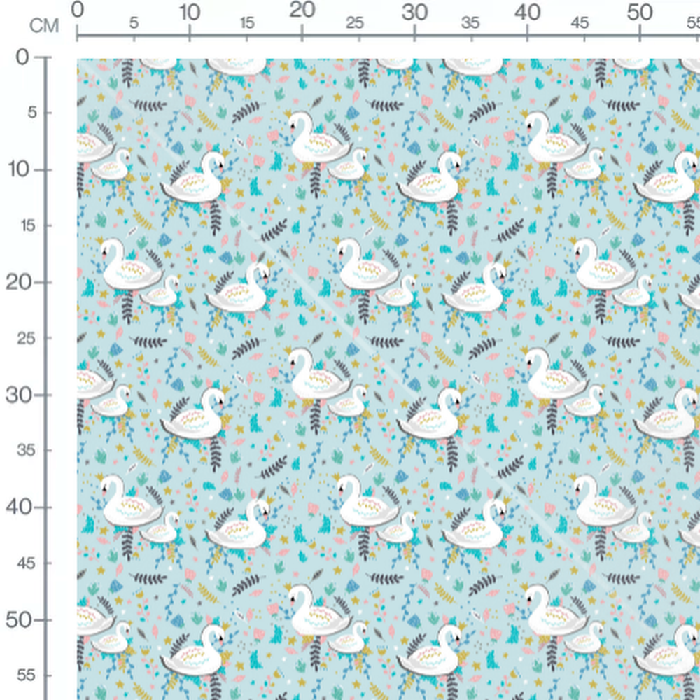 Tissu - Cygnes et feuillages colorés
