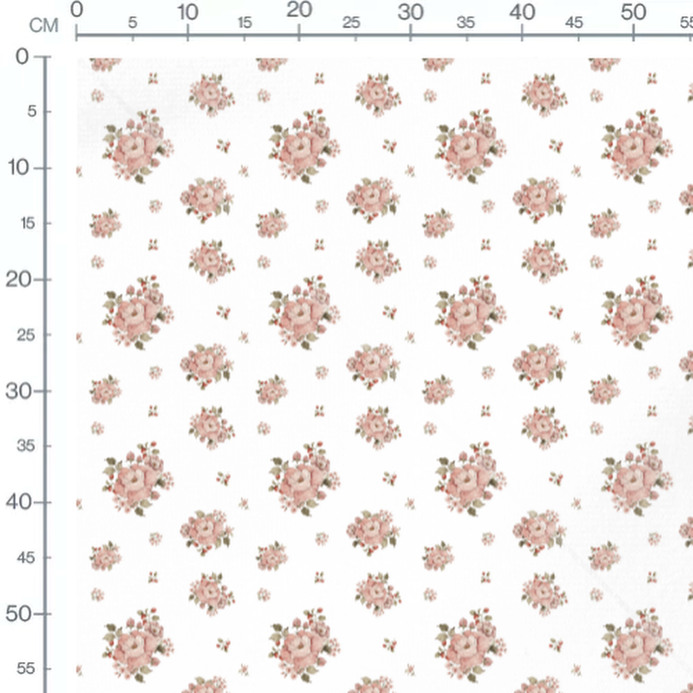 Tissu - Bouquets roses et baies rouges