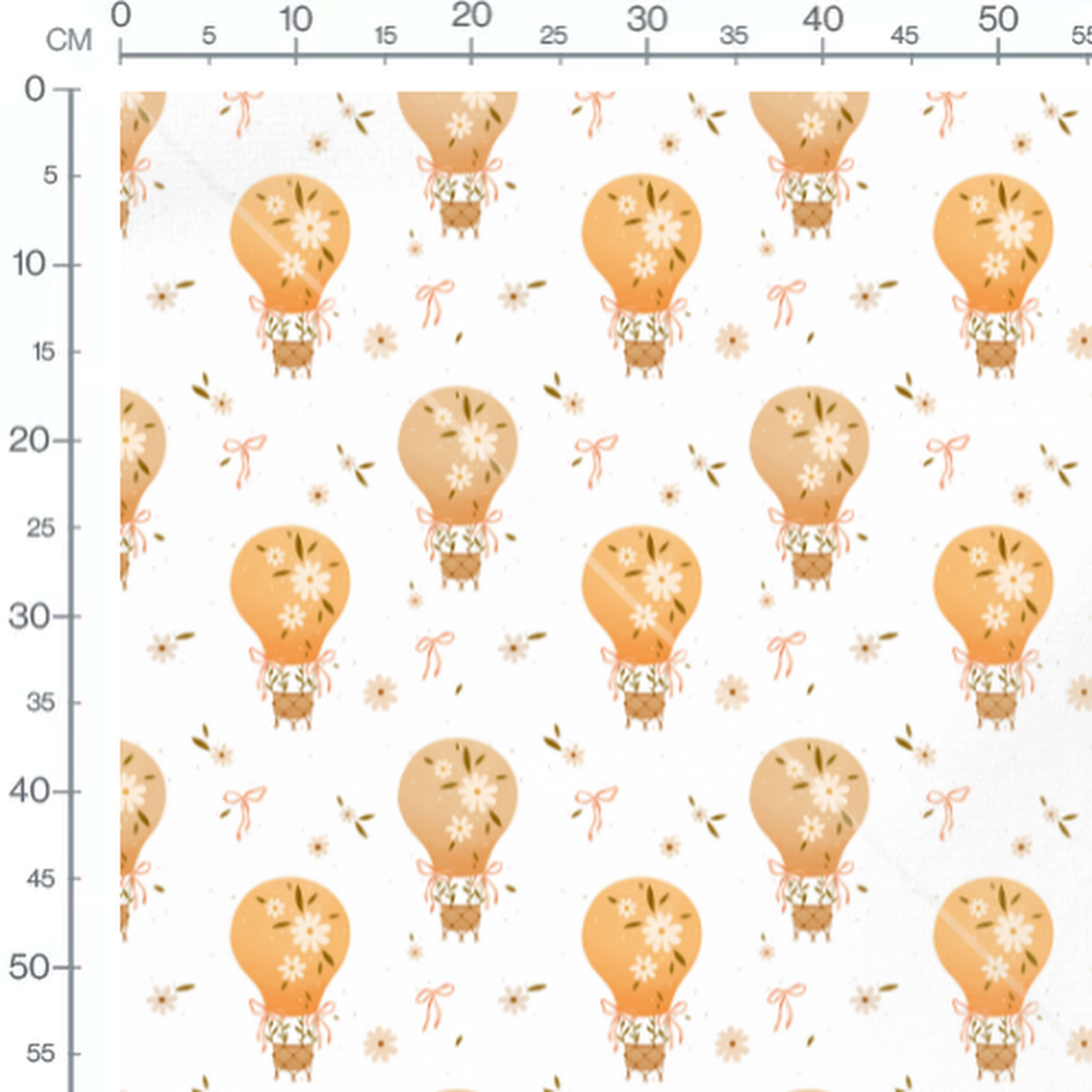 Tissu - Montgolfières fleuries pastel