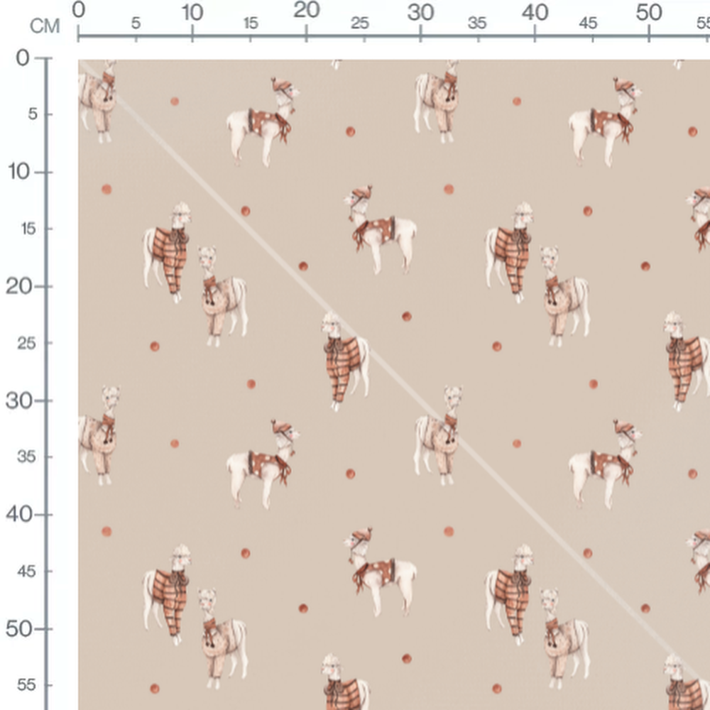 Tissu - Lamas d'hiver avec cercles orange