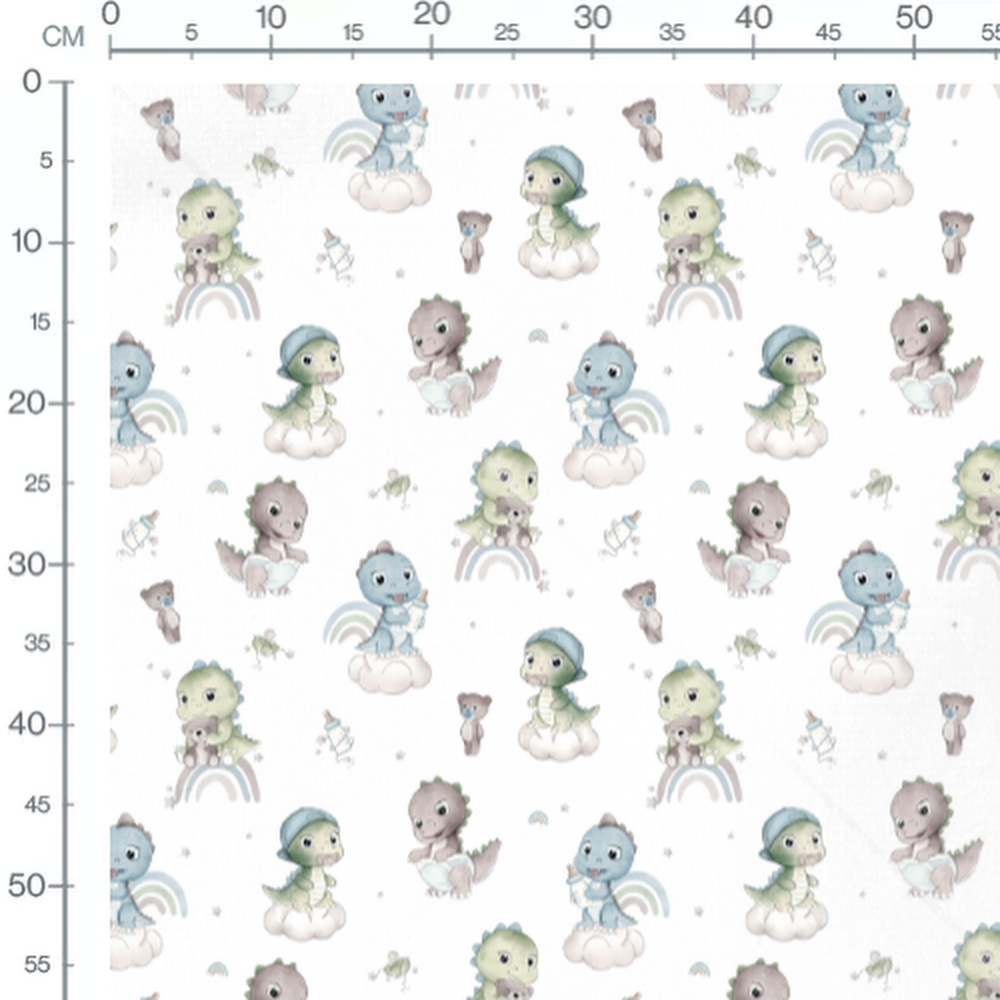 Tissu - Dinosaures et oursons sur nuages