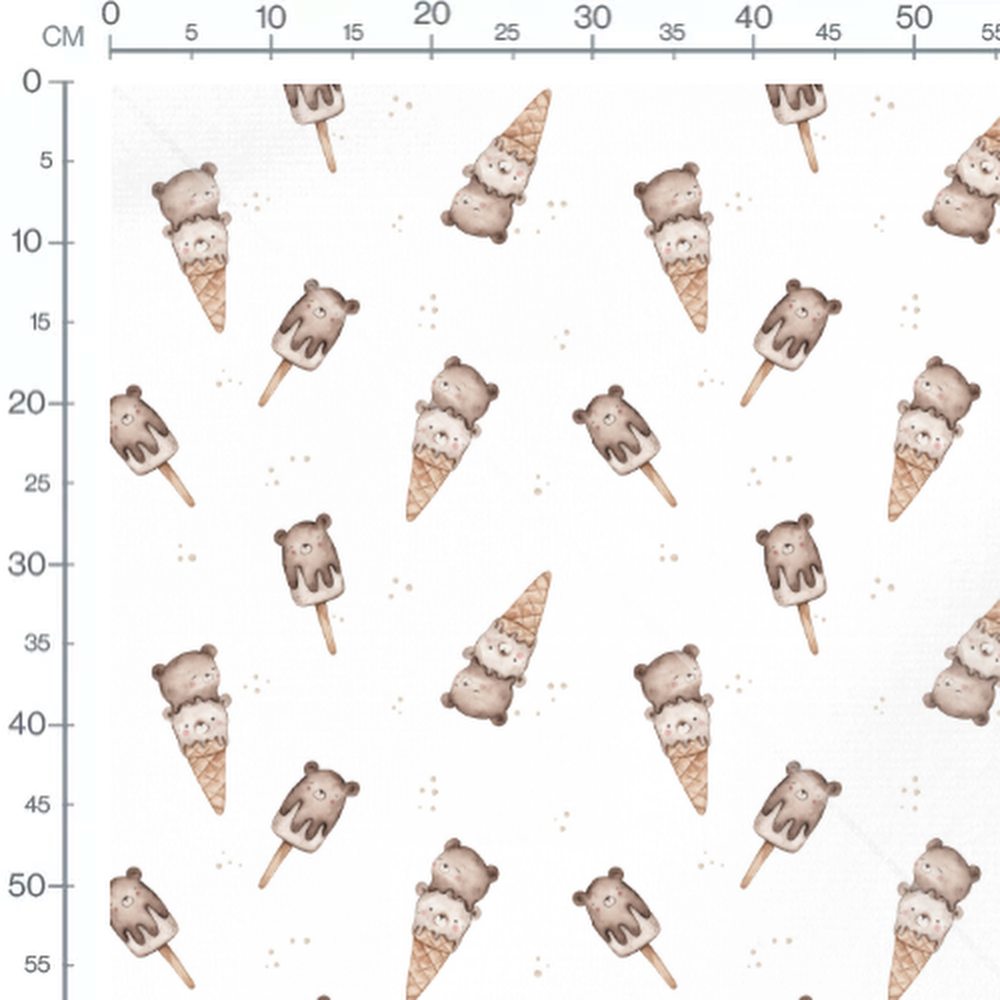 Tissu - Oursons glacés sur fond blanc