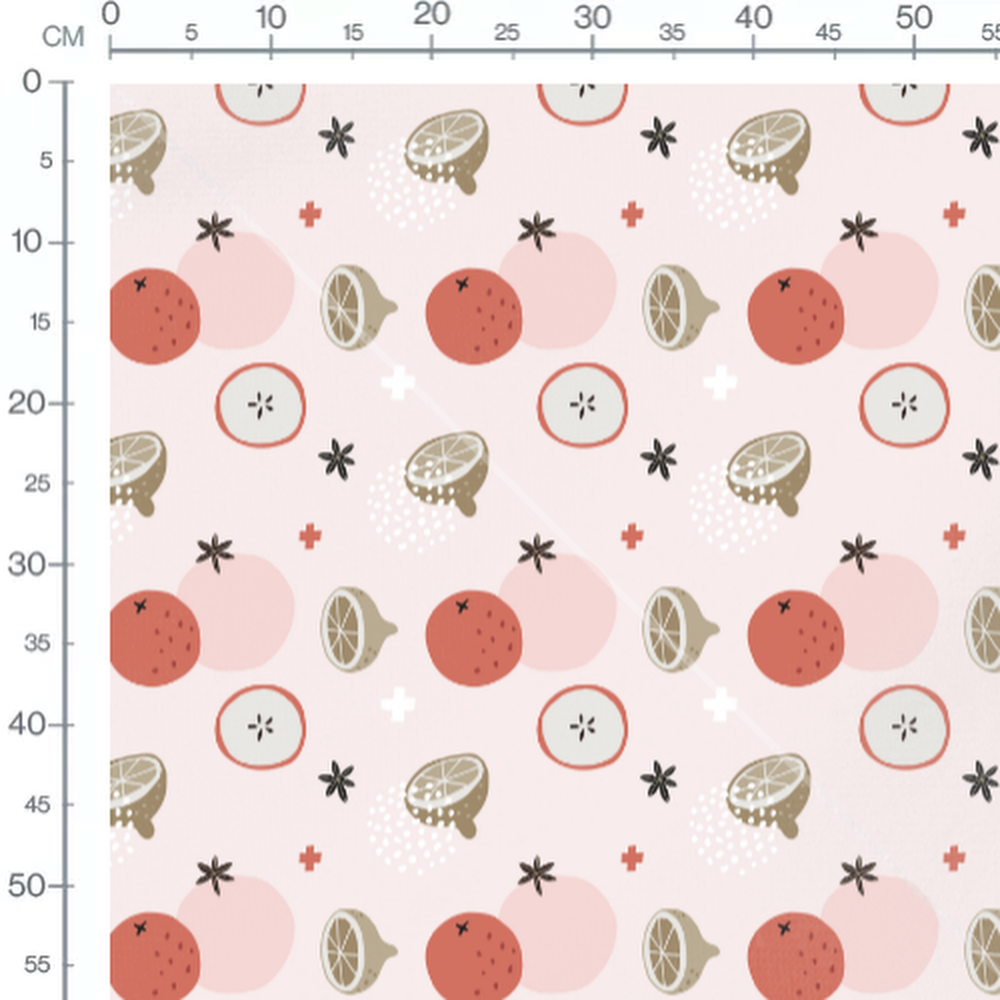 Tissu - Agrumes et étoiles sur fond rose