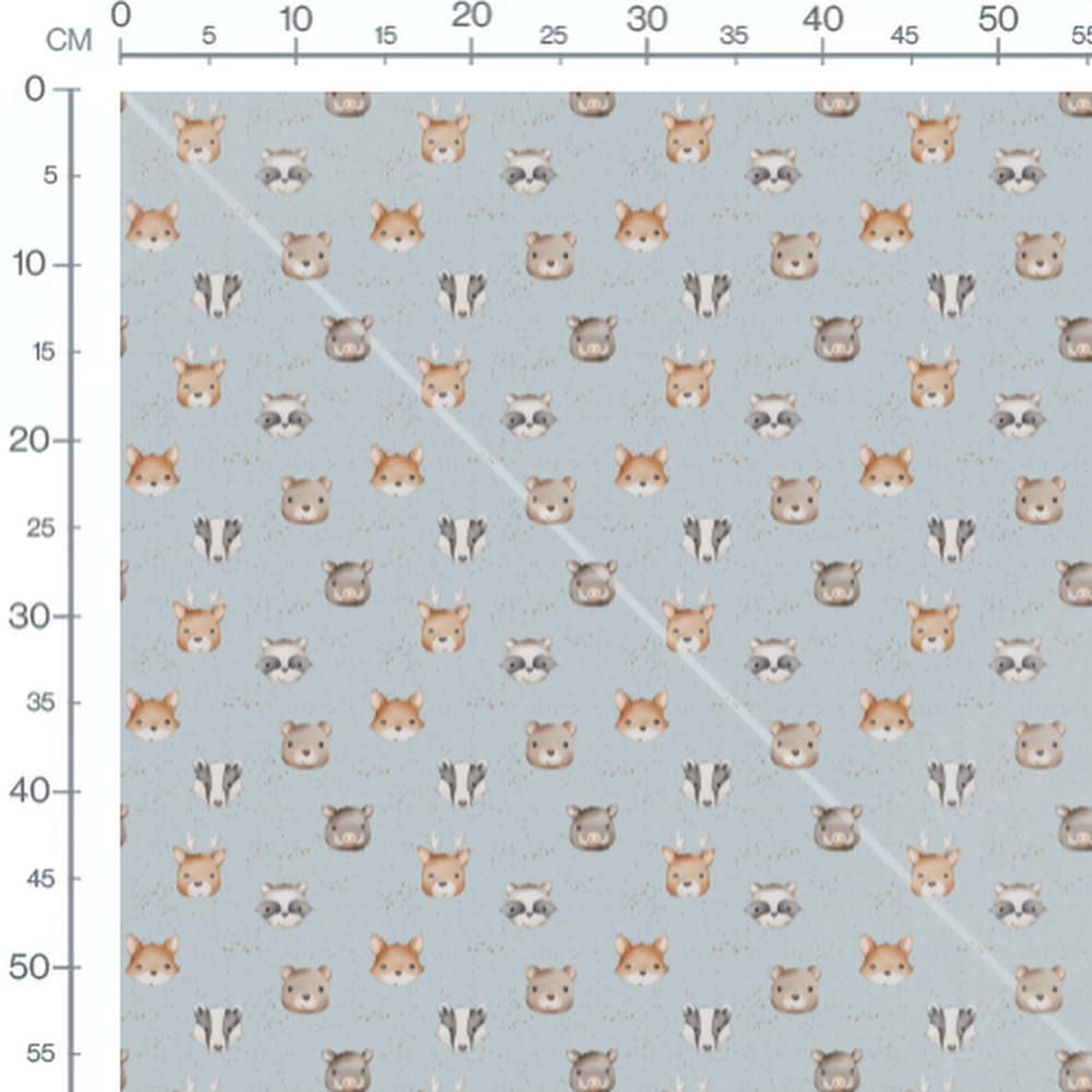 Tissu - Têtes d'animaux sur fond bleu 2