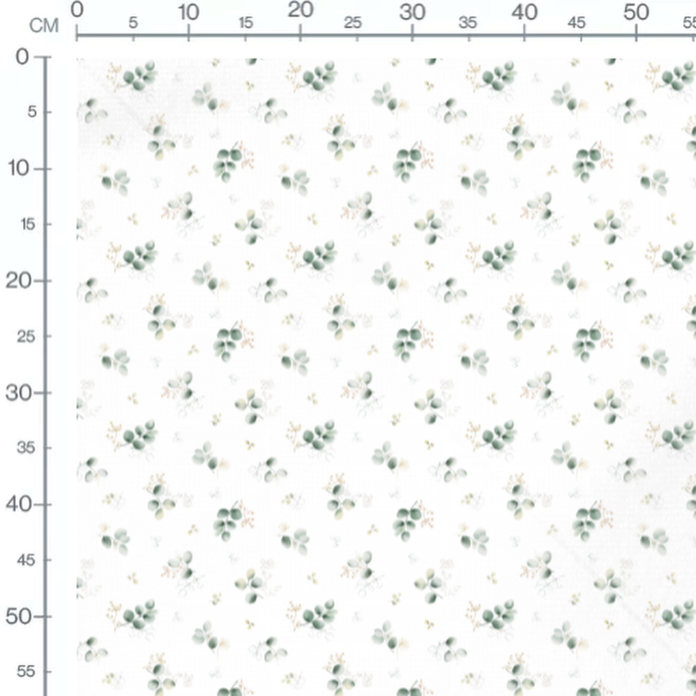 Tissu - Feuilles vertes et fleurs