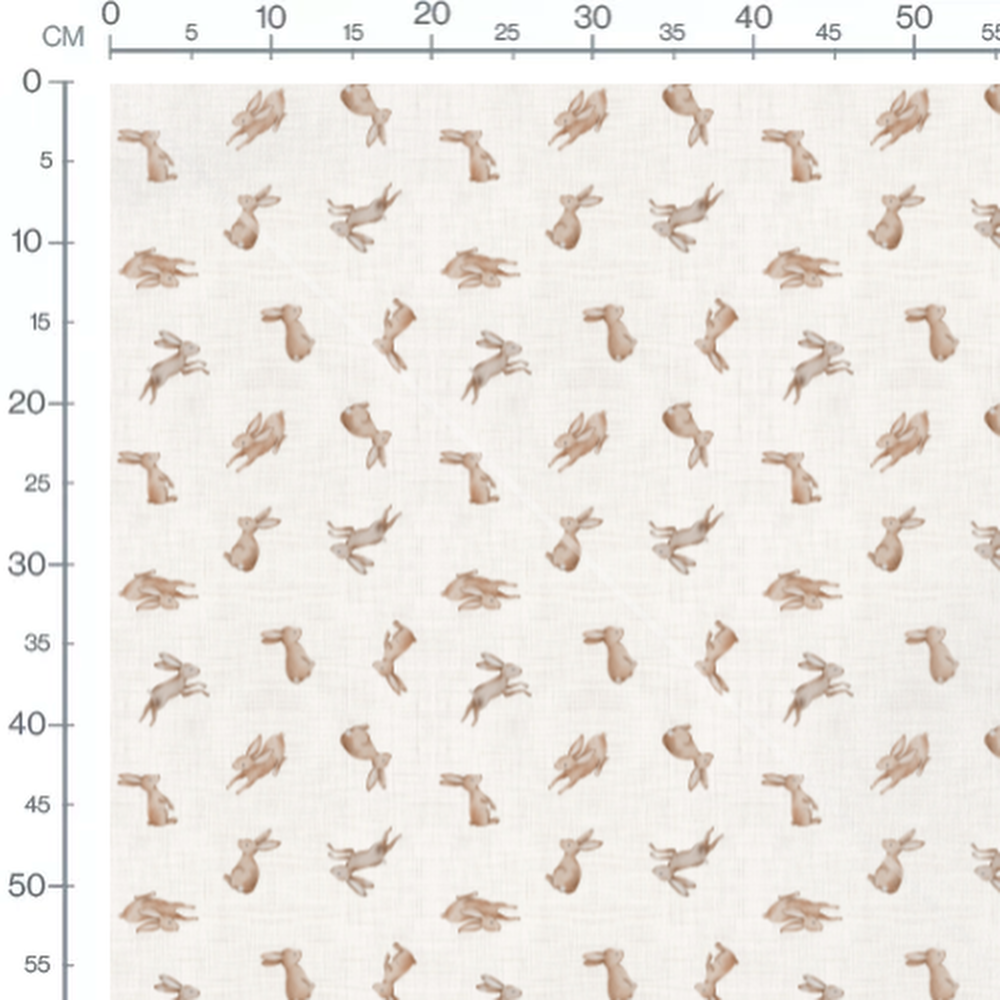 Tissu - Lapins bruns sur fond blanc