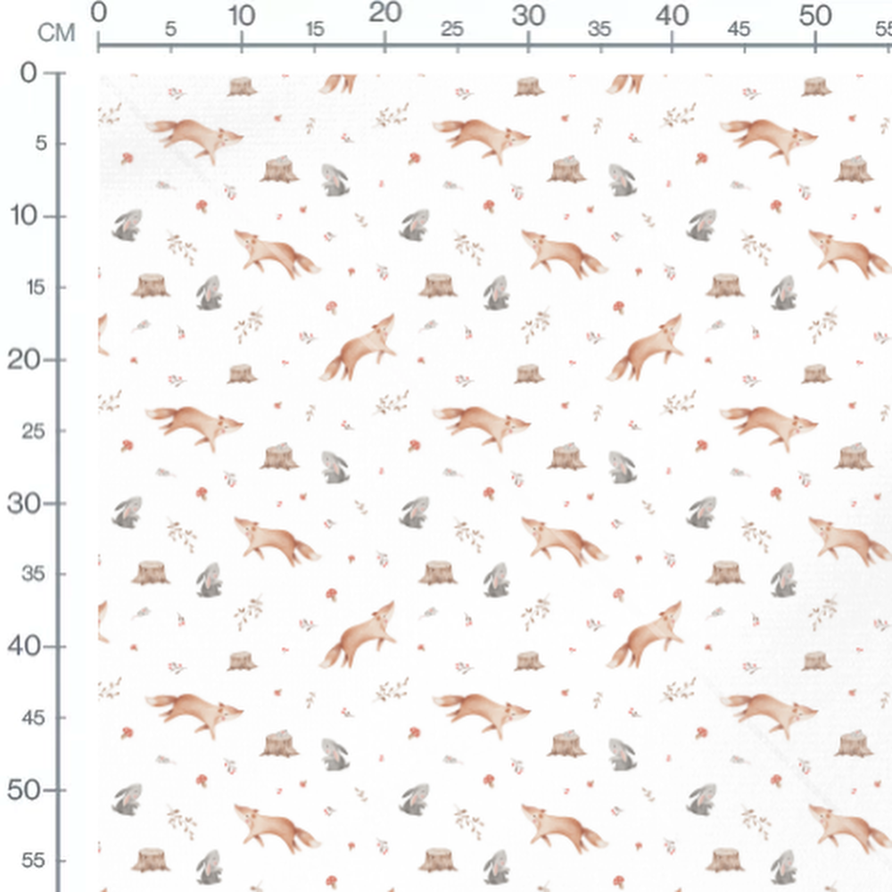 Tissu - Renards et lapins marron gris