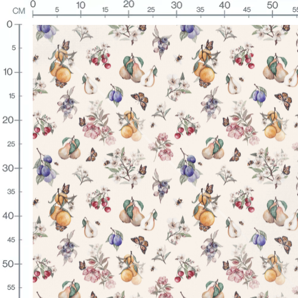 Tissu - Fruits et fleurs crème