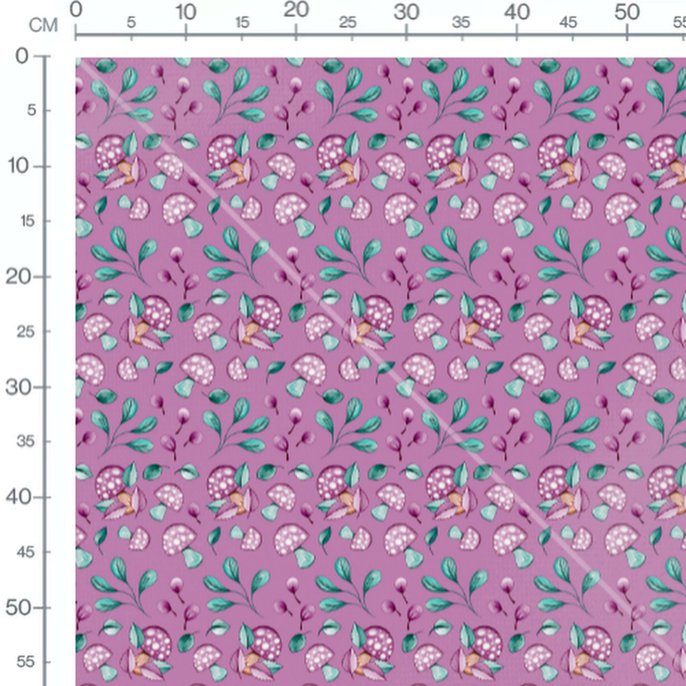Tissu - Champignons et Feuilles Violettes
