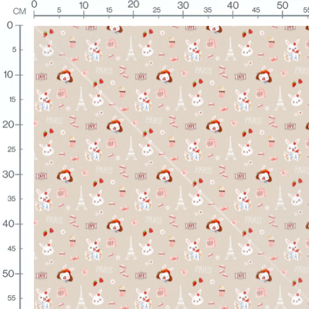 Tissu - Lapins parisiens sur beige