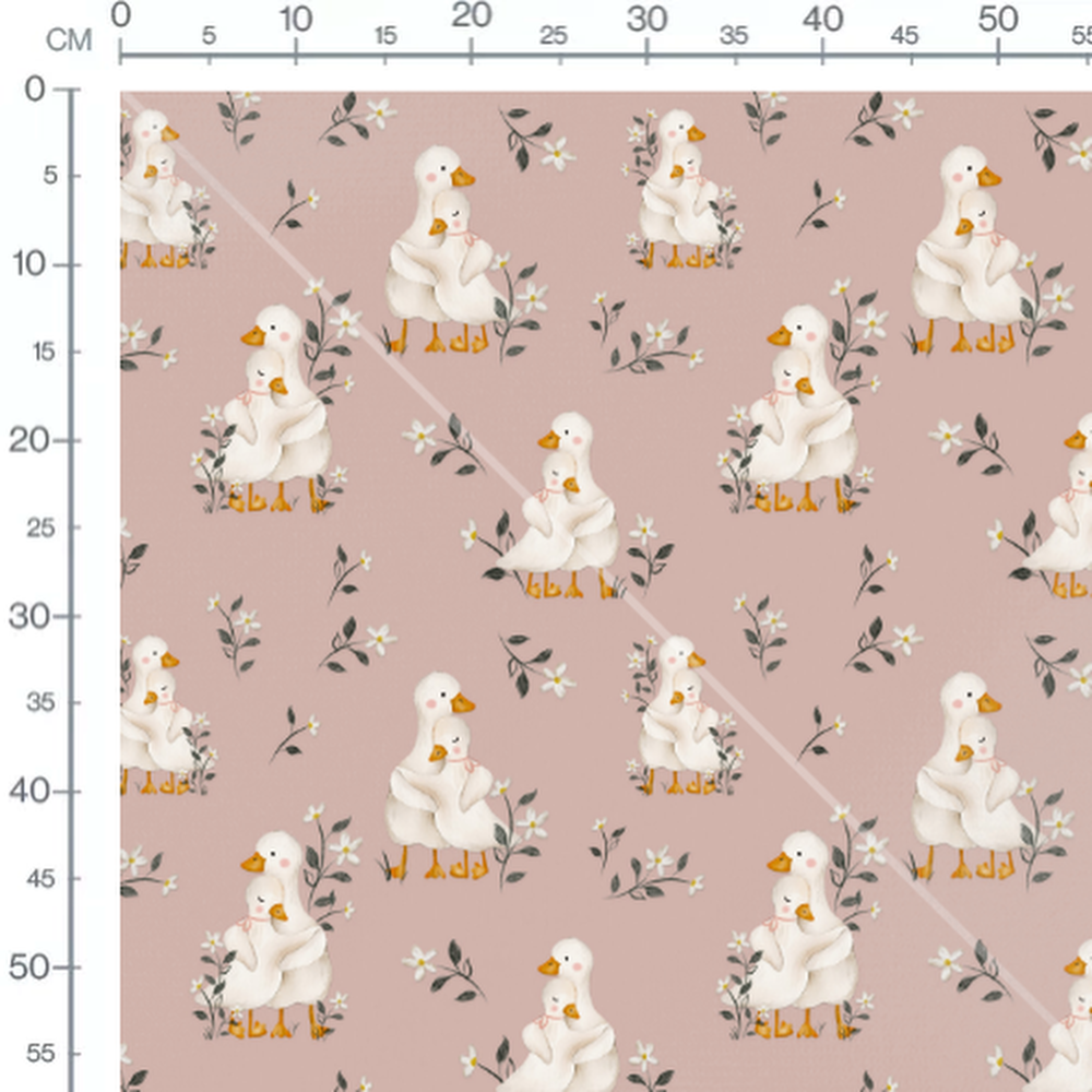 Tissu - Canards et fleurs sur fond rose