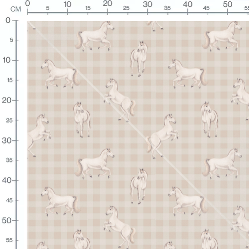 Tissu - Chevaux sur fond à carreaux