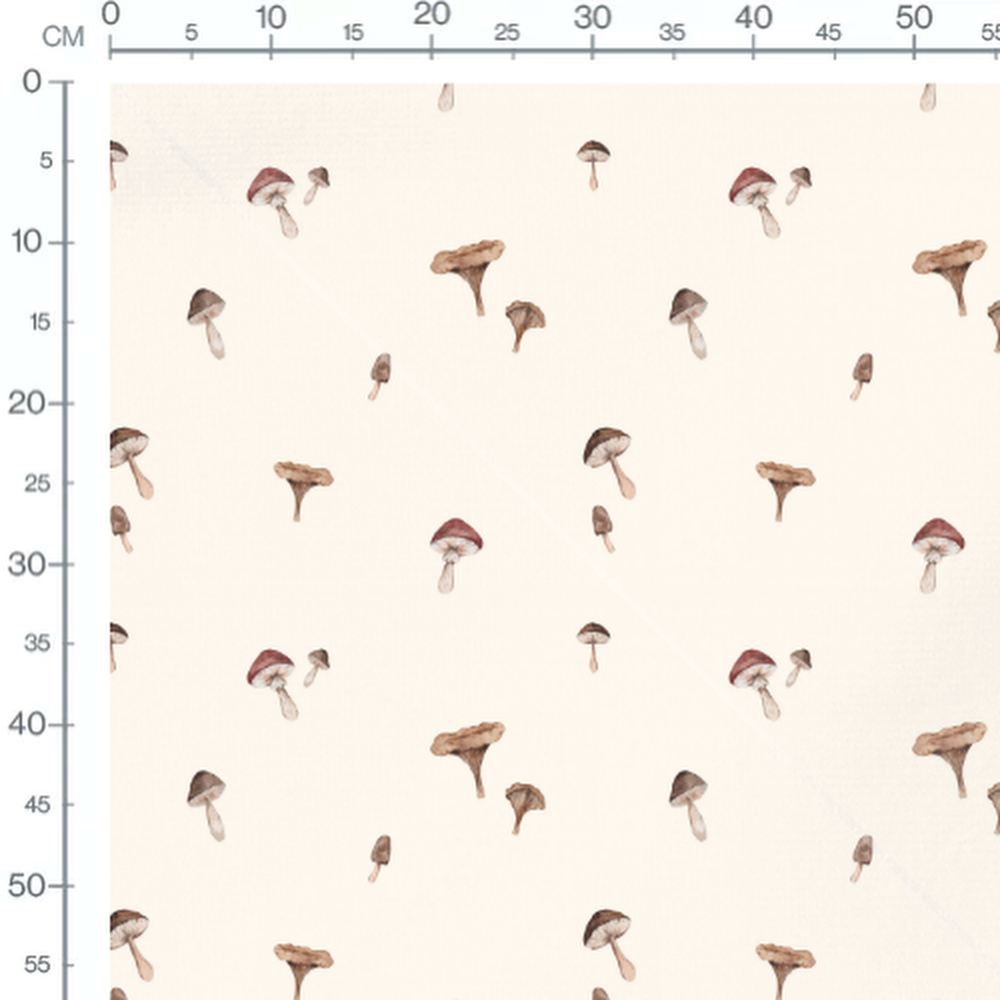 Tissu - Champignons bruns et rouges