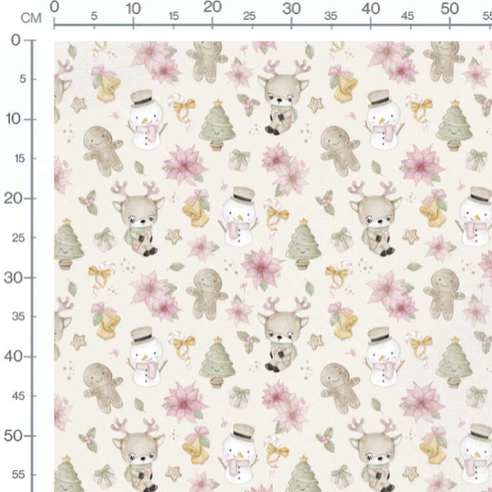 Tissu - Rennes et neige sur beige