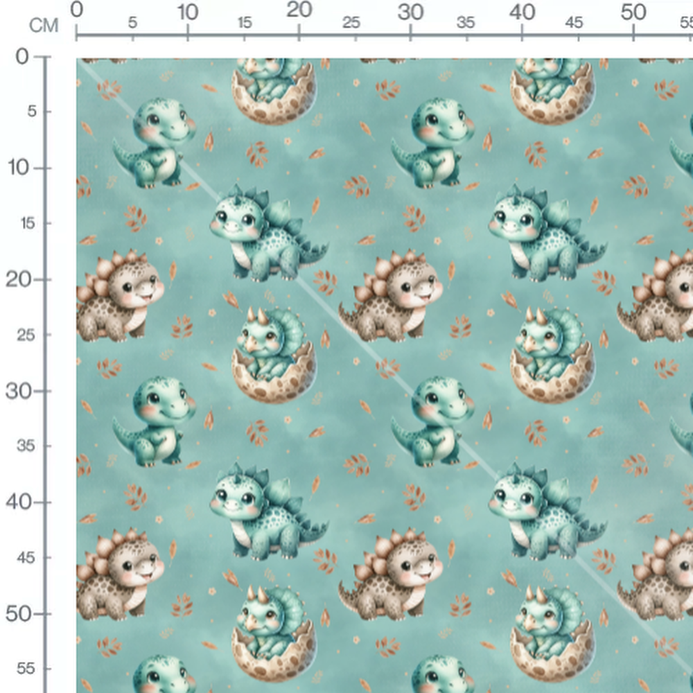 Tissu - Dinosaures adorables sur fond bleu