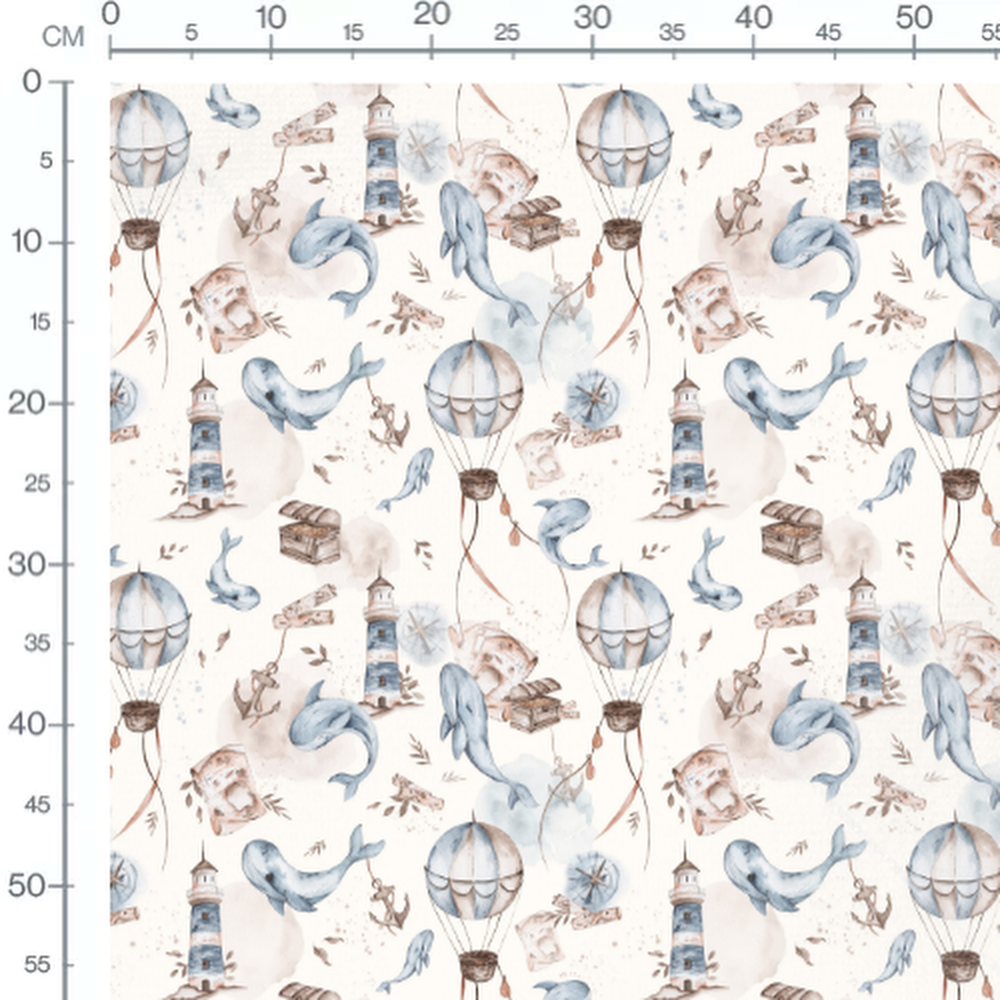 Tissu - Baleines et phares beiges