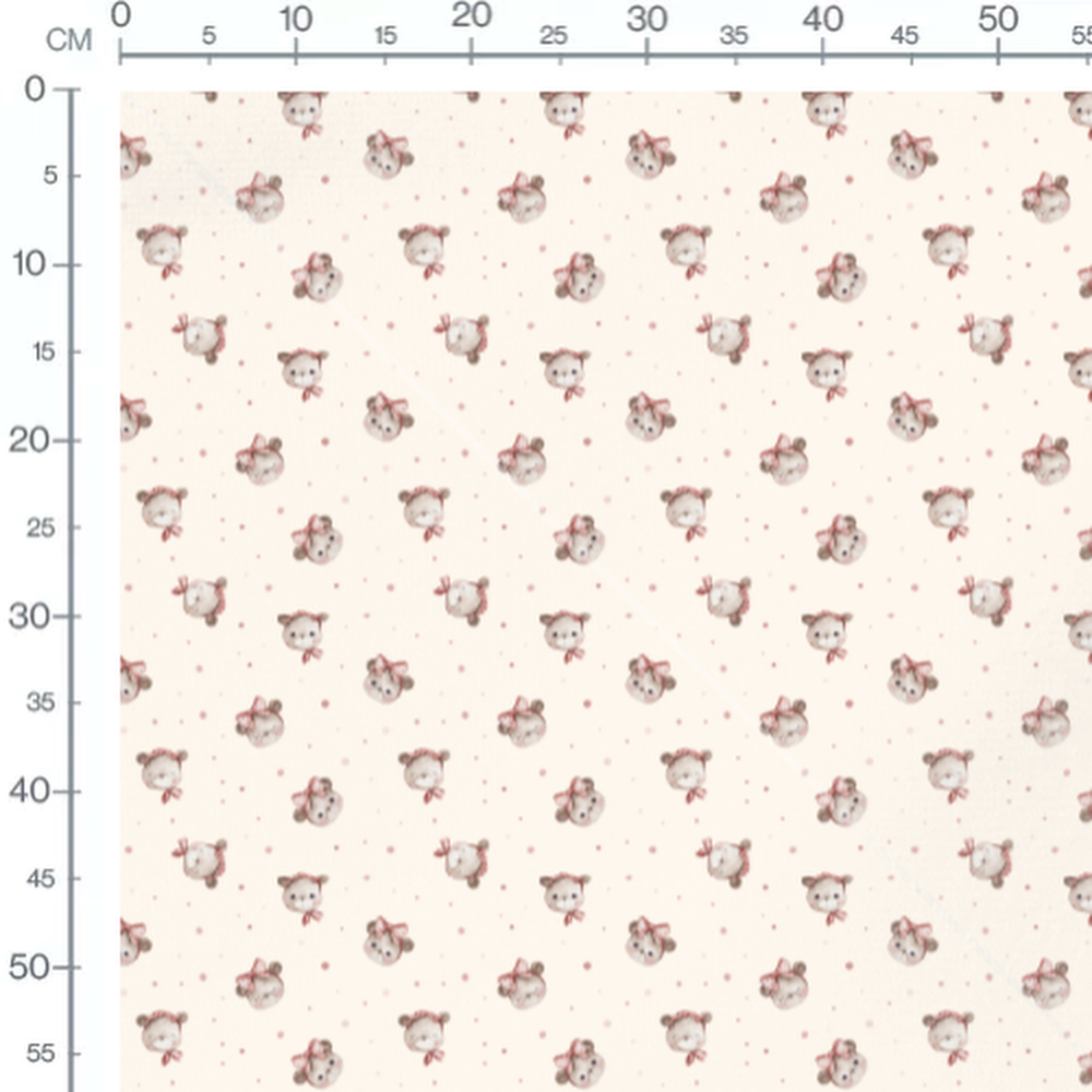 Tissu - Oursons roses sur crème à pois