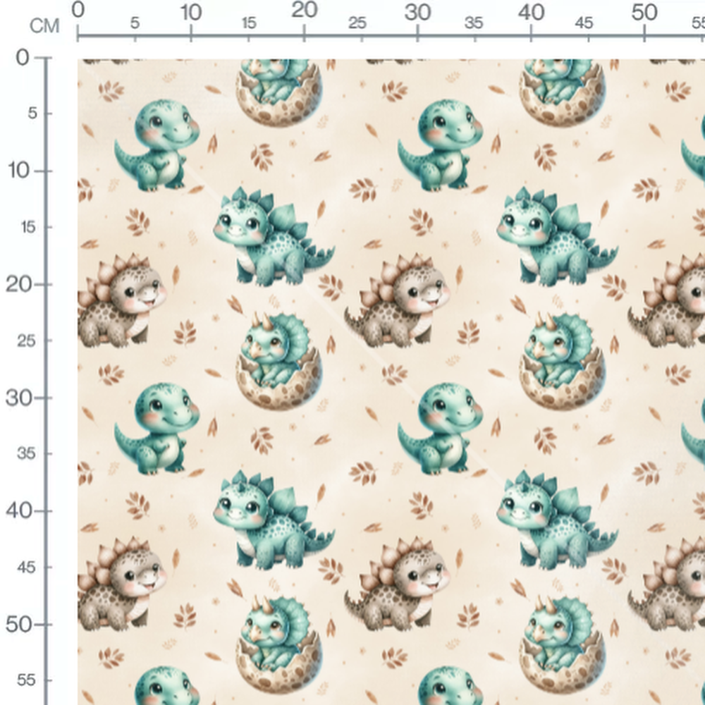 Tissu - Dinosaures mignons et feuilles