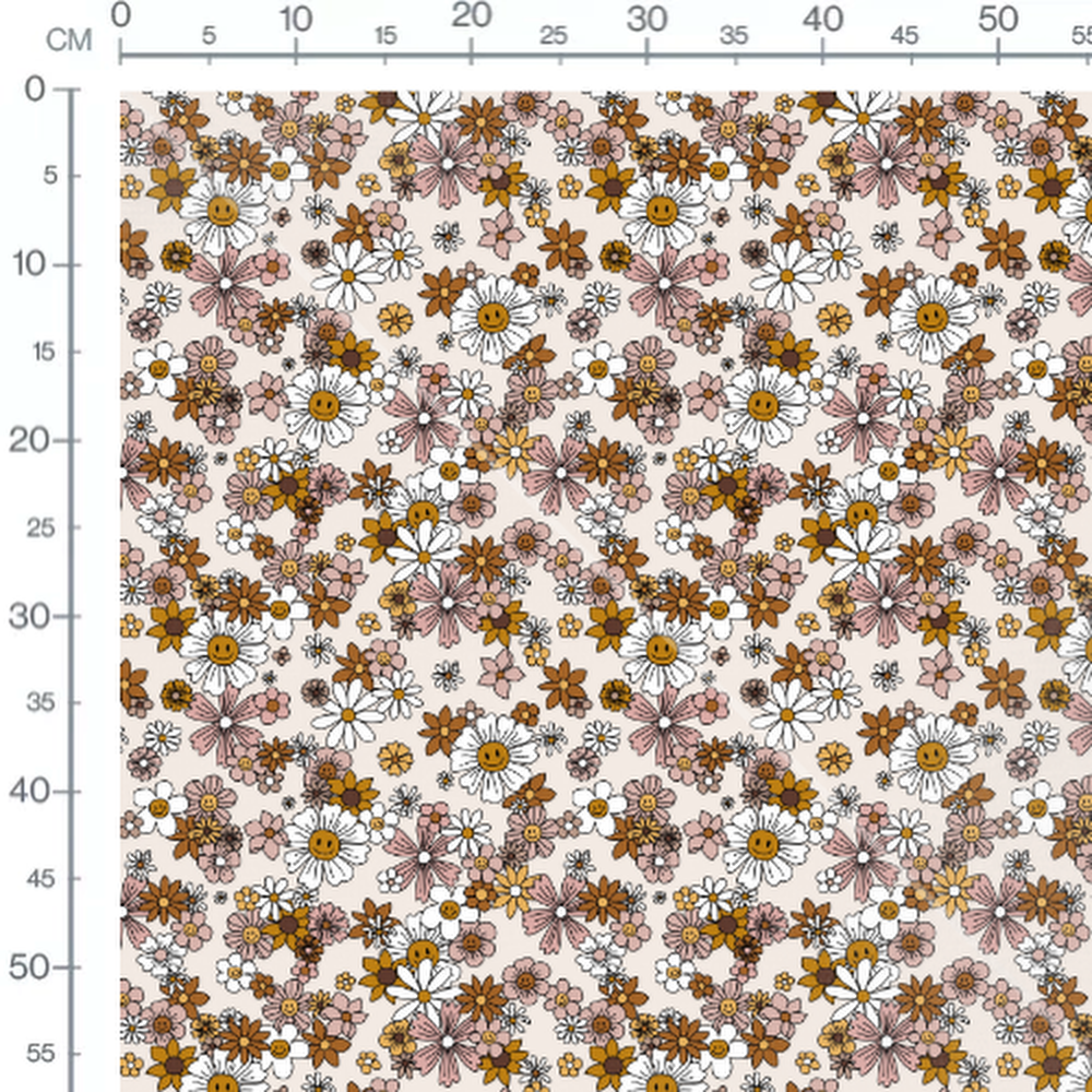 Tissu - Fleurs souriantes multicolores